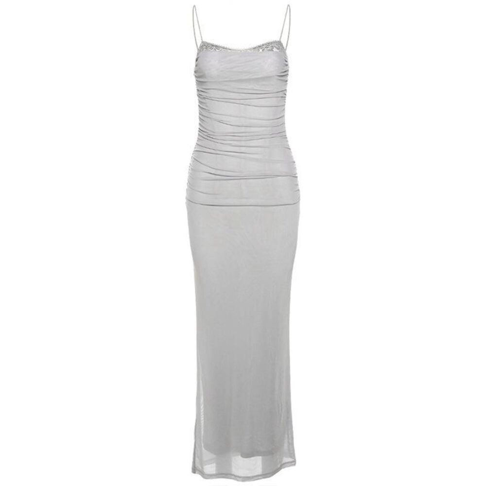ZAFUL Gray Lace Cowl Back Ruched Bodycon Maxi Dress Size Small
